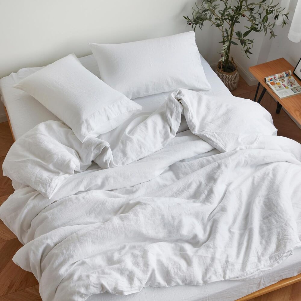 NEW Sijo Organic French Linen Set 4 Piece - 2 Pillowcases, 2 Sheets Snow King